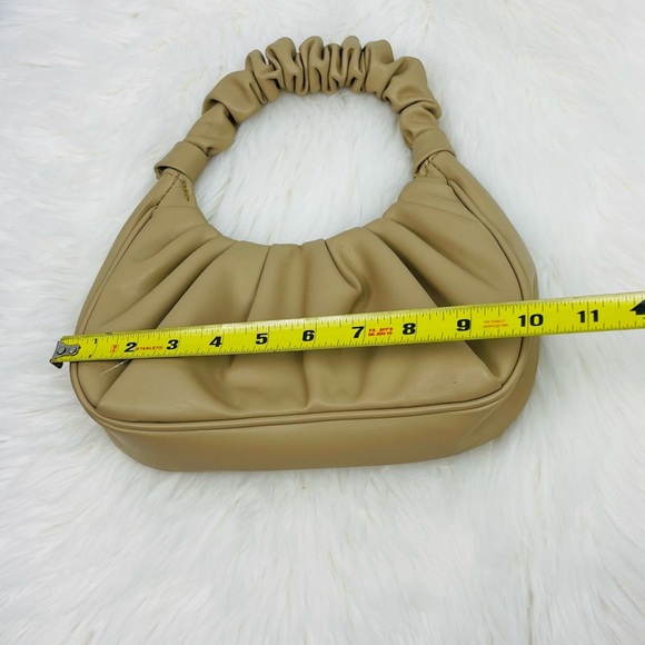 New Minimalist Ruched Bag Tan Khaki Faux Leather Mini Handle bag Purse - Picture 7 of 7